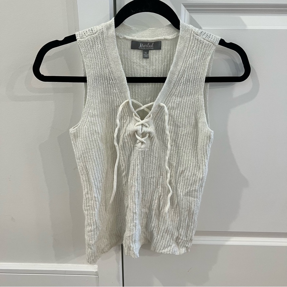 Cream Sweater Lace Up Tank